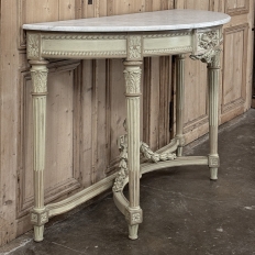 French Louis XVI Painted Demilune Console with Carrara Marble Top