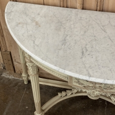 French Louis XVI Painted Demilune Console with Carrara Marble Top