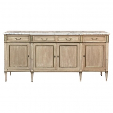 Antique French Directoire Stripped Buffet with Carrara Marble Top