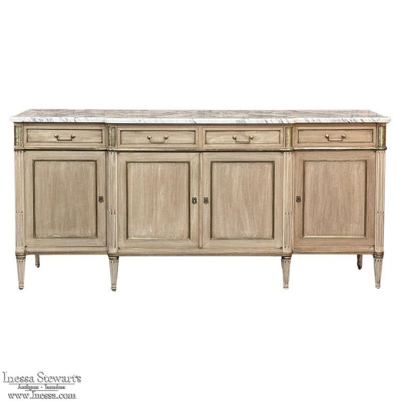 Antique French Directoire Stripped Buffet with Carrara Marble Top