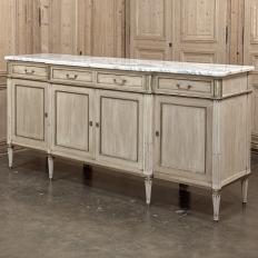 Antique French Directoire Stripped Buffet with Carrara Marble Top