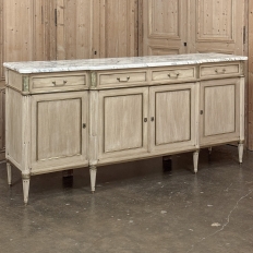 Antique French Directoire Stripped Buffet with Carrara Marble Top