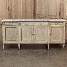 Antique French Directoire Stripped Buffet with Carrara Marble Top