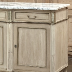 Antique French Directoire Stripped Buffet with Carrara Marble Top