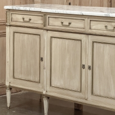 Antique French Directoire Stripped Buffet with Carrara Marble Top