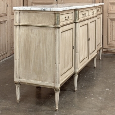 Antique French Directoire Stripped Buffet with Carrara Marble Top