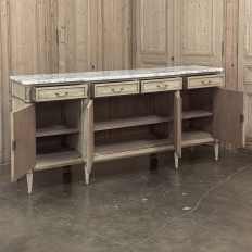 Antique French Directoire Stripped Buffet with Carrara Marble Top