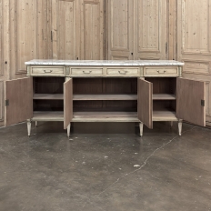 Antique French Directoire Stripped Buffet with Carrara Marble Top