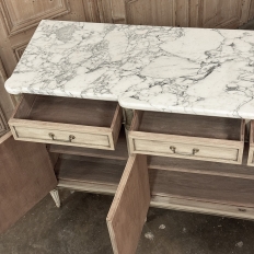Antique French Directoire Stripped Buffet with Carrara Marble Top