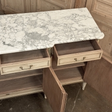 Antique French Directoire Stripped Buffet with Carrara Marble Top