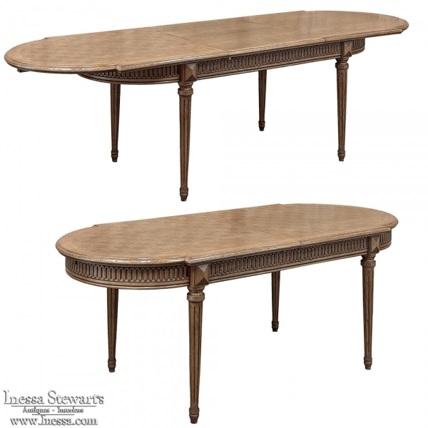 Antique French Louis XVI Oak Parquet Dining Table with Pop-Up Leaf