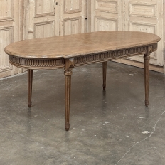 Antique French Louis XVI Oak Parquet Dining Table with Pop-Up Leaf