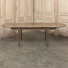 Antique French Louis XVI Oak Parquet Dining Table with Pop-Up Leaf
