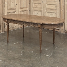 Antique French Louis XVI Oak Parquet Dining Table with Pop-Up Leaf