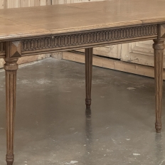 Antique French Louis XVI Oak Parquet Dining Table with Pop-Up Leaf