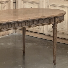 Antique French Louis XVI Oak Parquet Dining Table with Pop-Up Leaf