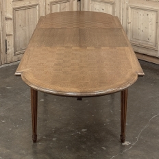 Antique French Louis XVI Oak Parquet Dining Table with Pop-Up Leaf