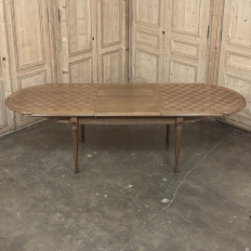 Antique French Louis XVI Oak Parquet Dining Table with Pop-Up Leaf