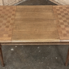 Antique French Louis XVI Oak Parquet Dining Table with Pop-Up Leaf