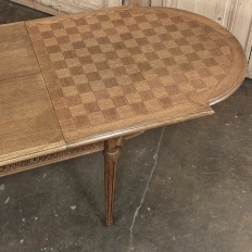 Antique French Louis XVI Oak Parquet Dining Table with Pop-Up Leaf
