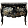 Antique French Chinoiserie Black Lacquer Bombe Commode