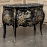 Antique French Chinoiserie Black Lacquer Bombe Commode