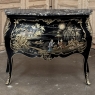 Antique French Chinoiserie Black Lacquer Bombe Commode