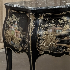 Antique French Chinoiserie Black Lacquer Bombe Commode