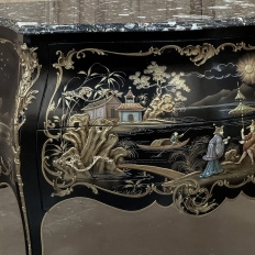 Antique French Chinoiserie Black Lacquer Bombe Commode