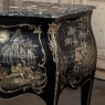 Antique French Chinoiserie Black Lacquer Bombe Commode