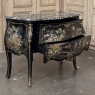 Antique French Chinoiserie Black Lacquer Bombe Commode