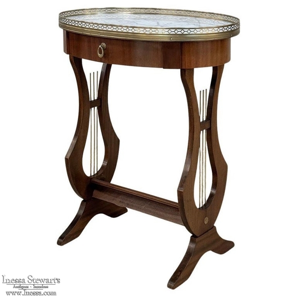 Antique French Neoclassical Oval End Table with Carrara Marble