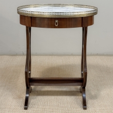 Antique French Neoclassical Oval End Table with Carrara Marble