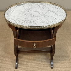 Antique French Neoclassical Oval End Table with Carrara Marble