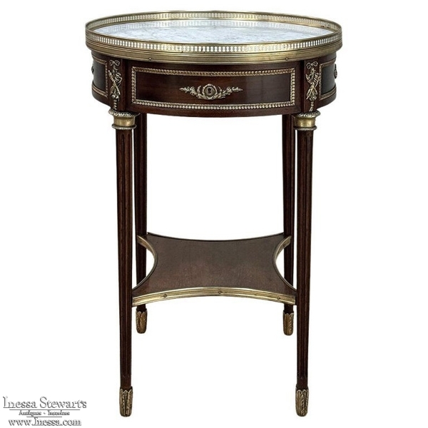 19th Century French Louis XVI Mahogany Marble Top Gueridon ~ Round End Table