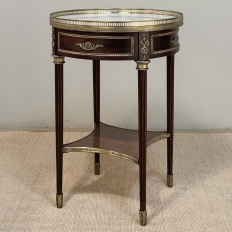 19th Century French Louis XVI Mahogany Marble Top Gueridon ~ Round End Table