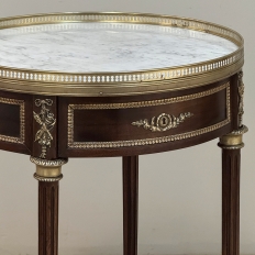 19th Century French Louis XVI Mahogany Marble Top Gueridon ~ Round End Table