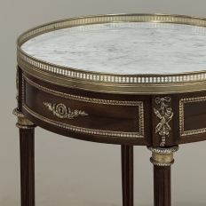 19th Century French Louis XVI Mahogany Marble Top Gueridon ~ Round End Table
