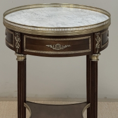 19th Century French Louis XVI Mahogany Marble Top Gueridon ~ Round End Table