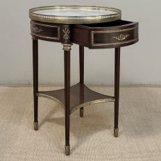 19th Century French Louis XVI Mahogany Marble Top Gueridon ~ Round End Table