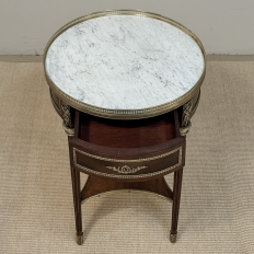 19th Century French Louis XVI Mahogany Marble Top Gueridon ~ Round End Table