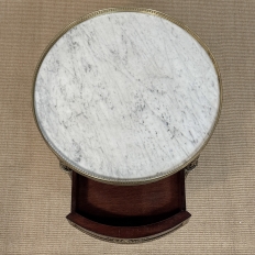19th Century French Louis XVI Mahogany Marble Top Gueridon ~ Round End Table