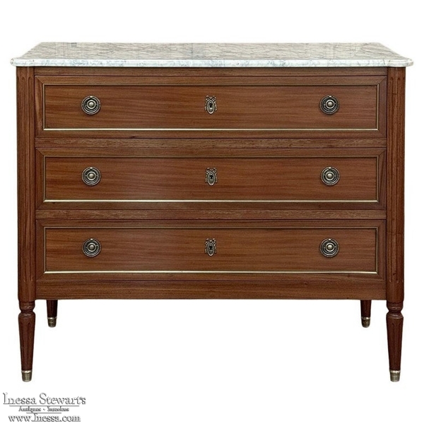 Antique French Louis XVI Mahogany Commode with Carrara Marble
