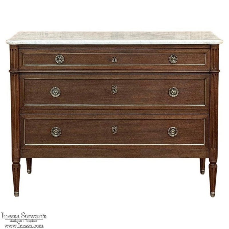 Antique French Louis XVI Mahogany Commode with Carrara Marble