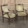 Pair of 19th Century French Louis XVI Walnut Armchairs ~ Fauteuils
