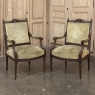Pair of 19th Century French Louis XVI Walnut Armchairs ~ Fauteuils