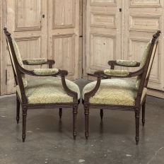 Pair of 19th Century French Louis XVI Walnut Armchairs ~ Fauteuils