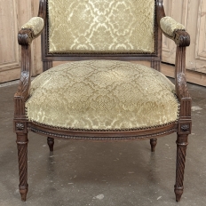 Pair of 19th Century French Louis XVI Walnut Armchairs ~ Fauteuils