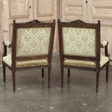 Pair of 19th Century French Louis XVI Walnut Armchairs ~ Fauteuils