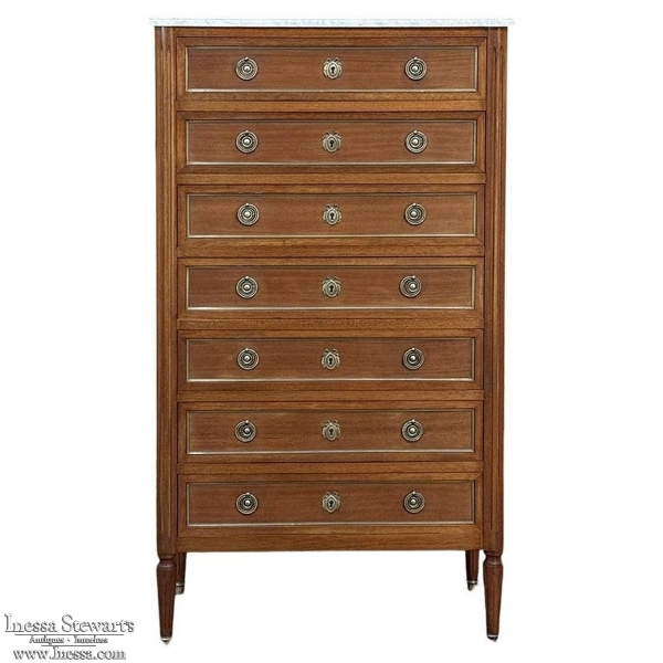Antique French Louis XVI Mahogany Semainier Chest of 7 Drawers